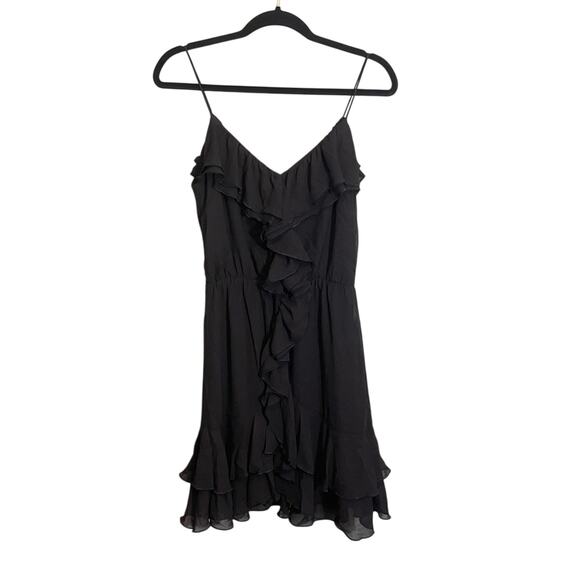 H&M Womens V-Neck Sleeveless Layered Hem Ruffle Trim Dress Black Size 8 - Picture 1 of 14
